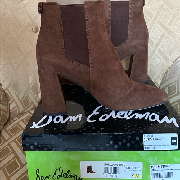 Sam Edelman Chiara Suede Ankle Boot Chestnut Sz 9 New In Box - Picture 7 of 11